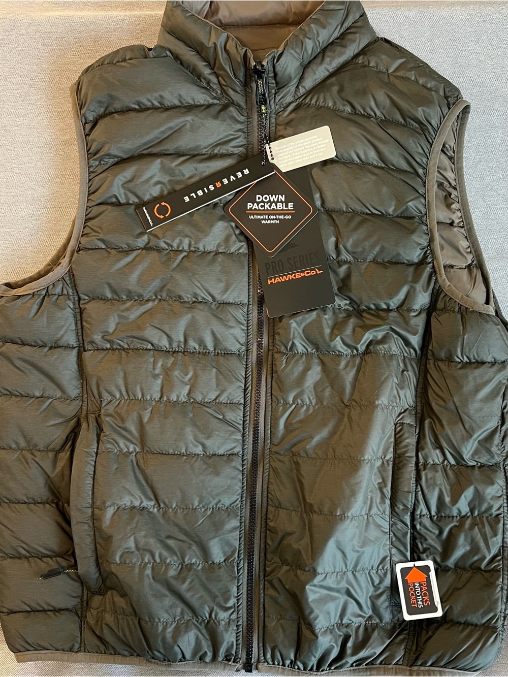 NWT Hawke & Co. Pro Series Reversible Lightweight Puffer Vest | Olive Sage Green